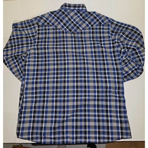 Wrangler Western Shirts Pearl Snap Plaid Blue Checked Button Shirt Men's Size XL - Picture 5 of 8